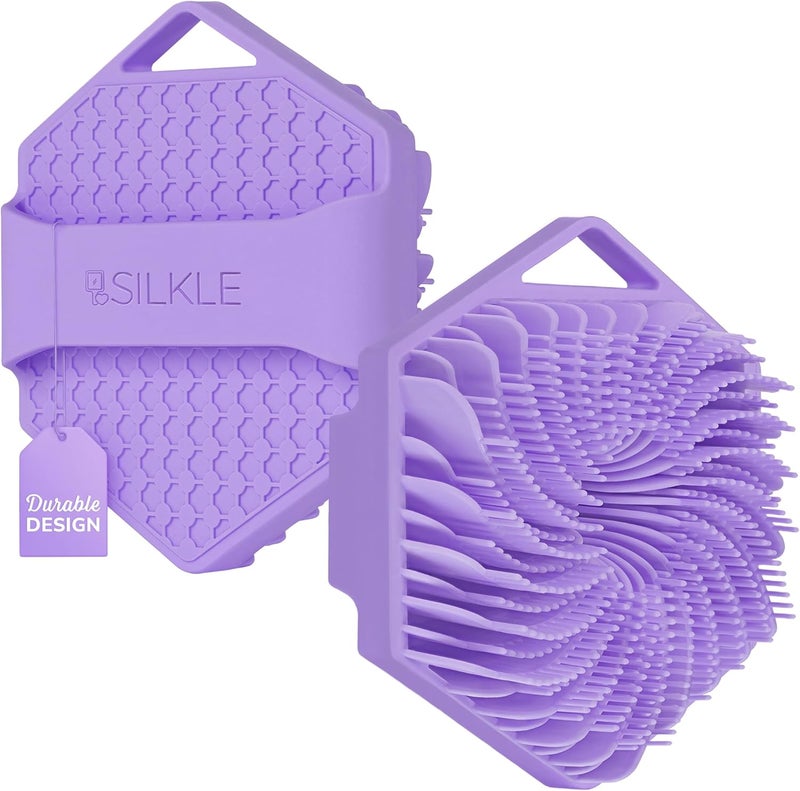 SILKLE Silicone Body Scrubber – Gentle Exfoliating Shower Scrubber for Body & Bath, Silicone Shower Brush & Loofah Alternative – Non-Slip Silicone Body Brush, Quick Dry, Hygienic - Purple - Image 1